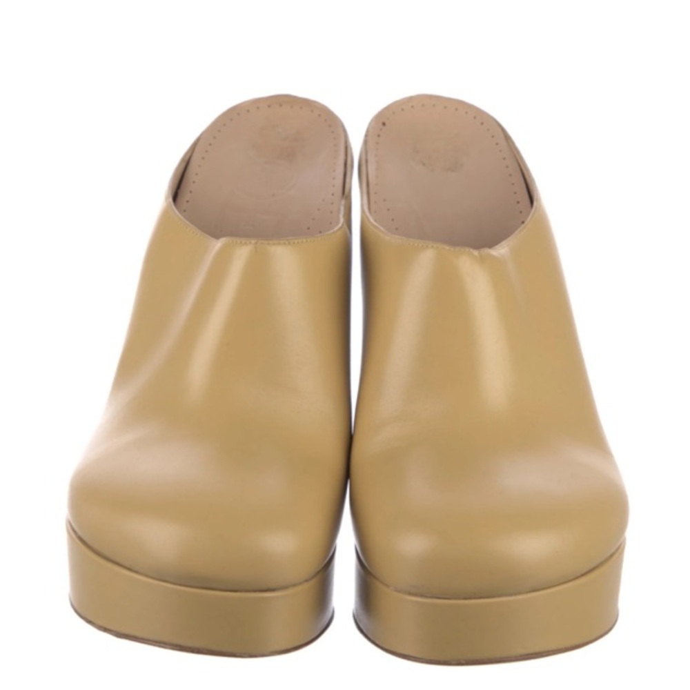 Loewe Olive-Tan Leather Platform Mule Clogs